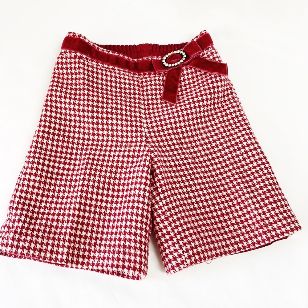 JANIE & JACK Red Houndstooth Wool Blend Shorts With Velvet Trim Size 6-12 Months